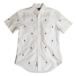Ralph Lauren Mens Slim Fit Skull Crossbones Oxford Shirt White Short Sleeve M